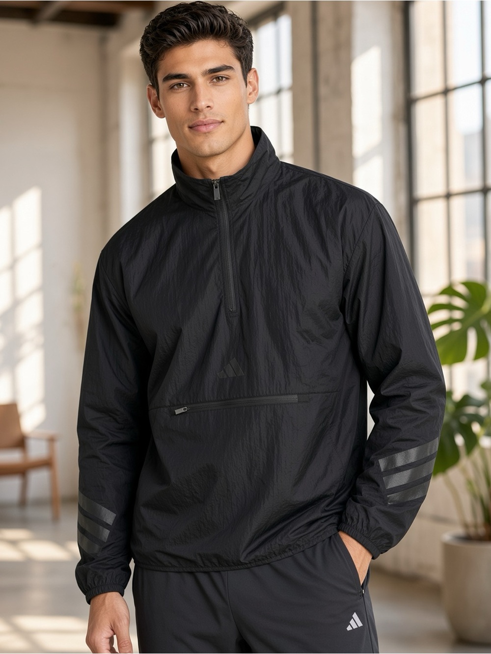 Adidas Future Icons 3-Stripes Woven Half-Zip Black Windbreaker MEDIUM🖤NWT✨